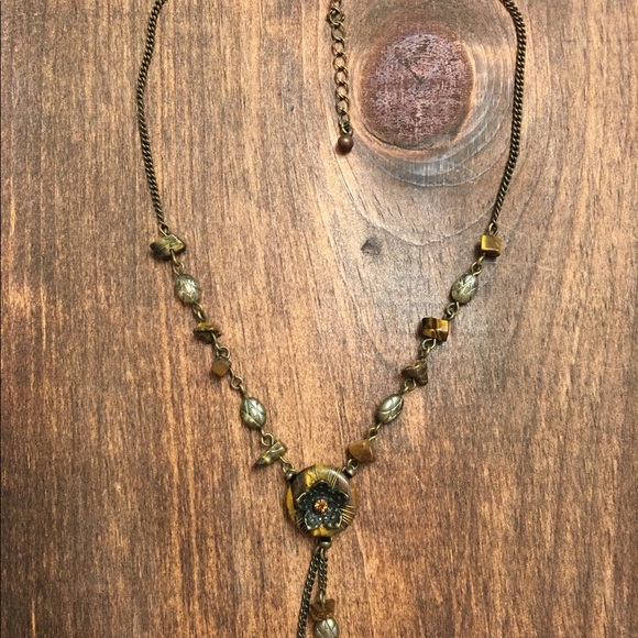 Tigers Eye Flower Pendent Rhinestone Beaded Chain - Picture 4 of 4